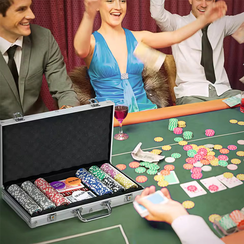 500 PCS Poker Chip Set in Locking Aluminum Briefcase - Texas Hold'em Gambling Kit with Dice, Dealer Button & Cards eprolo