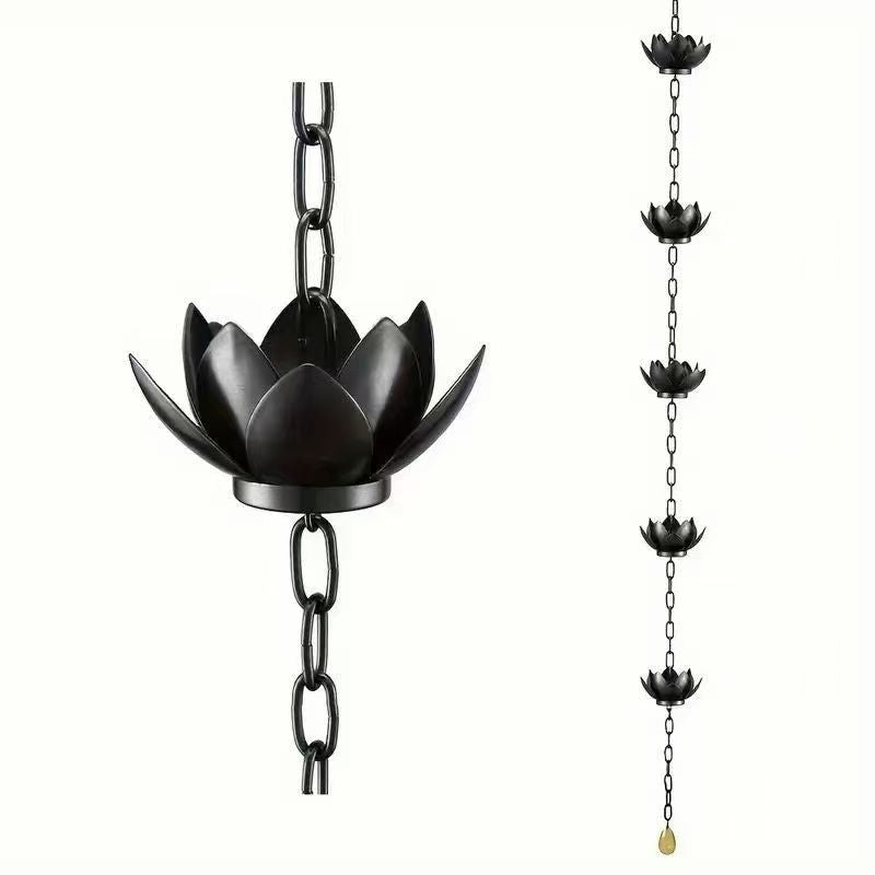 Metal Lotus Rain Chain for Gutters, 8.5ft Decorative Downspout Extension, Garden Outdoor Water Feature, Rust Resistant eprolo