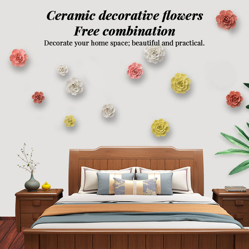 Ceramic 3D Wall Flowers - Hand-Painted Peony, Rose & Camellia Wall Decor for Wedding & Gift eprolo