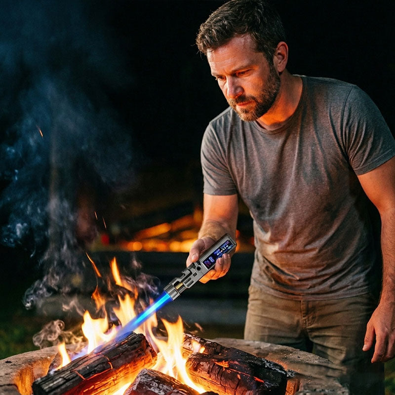 Windproof High‑Temperature High‑Power Outdoor Torch Lighter with LED Digital Display, Metal Body & Bottle Opener eprolo
