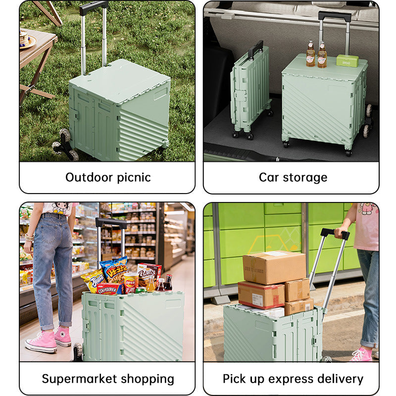 Folding Utility Cart with Lid – Rolling Storage Wagon for Shopping, Travel & Outdoor Activities eprolo