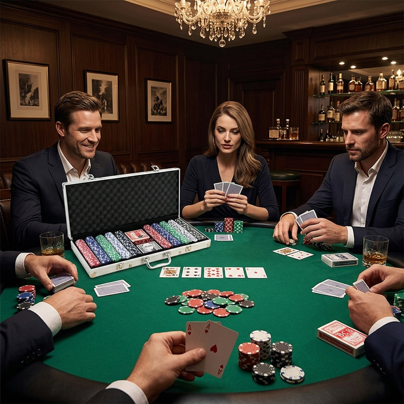 500 PCS Poker Chip Set in Locking Aluminum Briefcase - Texas Hold'em Gambling Kit with Dice, Dealer Button & Cards eprolo
