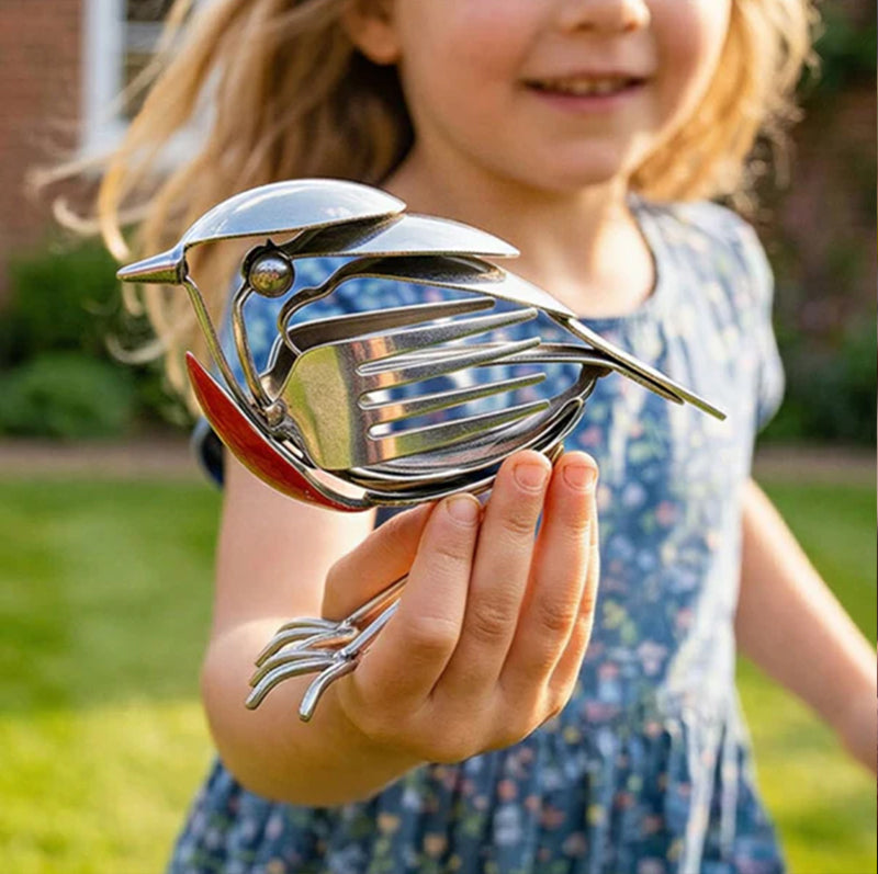Recycled Spoon & Fork Mockingbird Art - Handmade Stainless Steel Bird Sculpture for Home & Office Decor eprolo