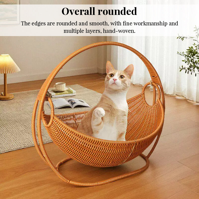 Rattan Cat Bed & House - Waterproof Wicker Cat Cave, Indoor Cat Hammock & Basket Set eprolo