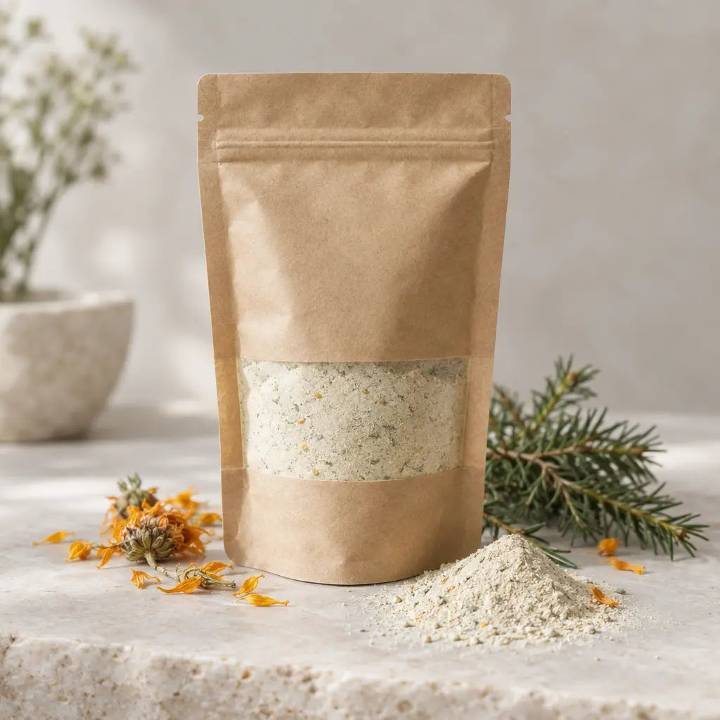 brown kraft bag of bath salts