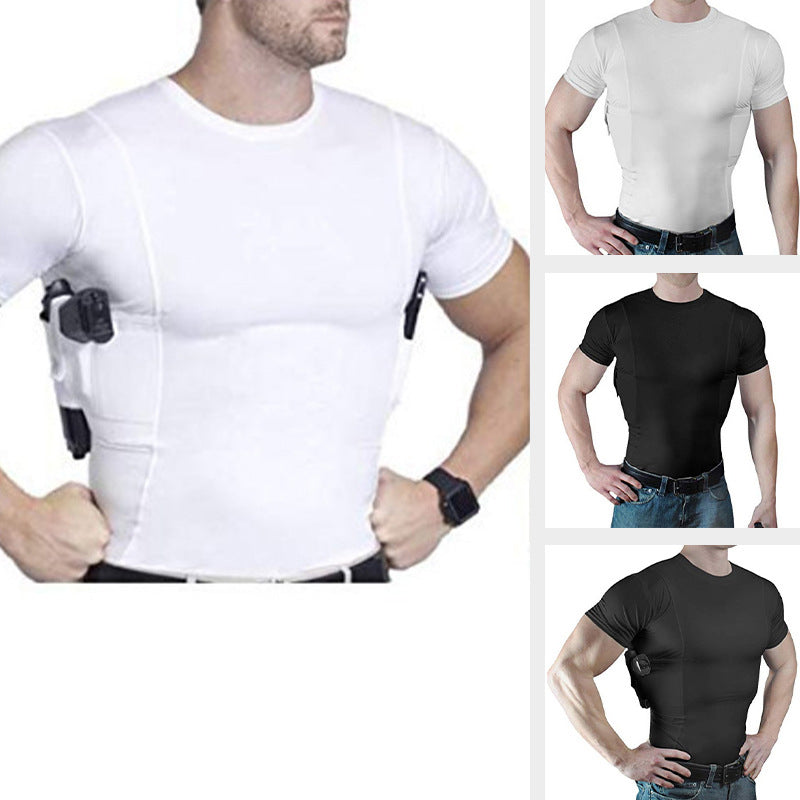 Men's Concealed Carry Holster Shirt - Short Sleeve Tactical Tee with Side Pistol Pockets, EDC Base Layer eprolo