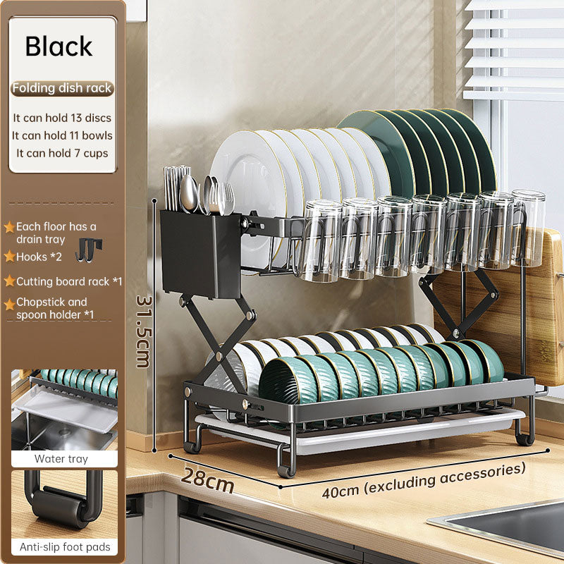Foldable 2-Layer Kitchen Dish Rack, Large Capacity Countertop Drying Shelf for Bowls & Cutlery eprolo