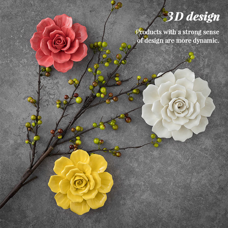 Ceramic 3D Wall Flowers - Hand-Painted Peony, Rose & Camellia Wall Decor for Wedding & Gift eprolo