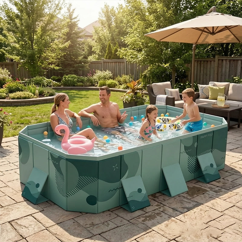Large Foldable Rectangular Family Swimming Pool, Non-Inflatable Above Ground Pool, Easy Setup Outdoor Pool for Adults and Kids eprolo