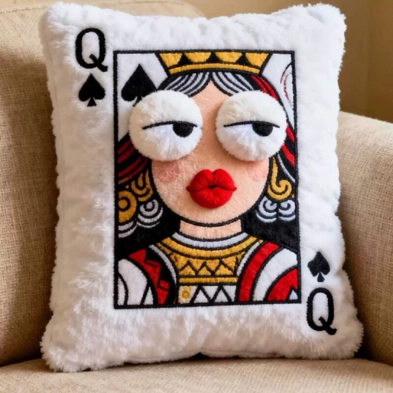 Cartoon Embroidered Square Pillow - Soft Quirky Big Eyes Game Cushion, Decorative Plush Throw Pillow for Home & Bedroom eprolo