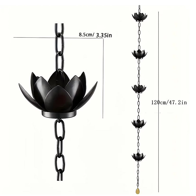 Metal Lotus Rain Chain for Gutters, 8.5ft Decorative Downspout Extension, Garden Outdoor Water Feature, Rust Resistant eprolo