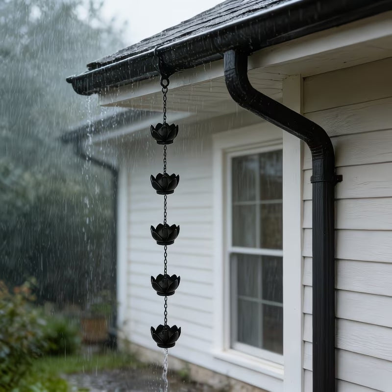 Metal Lotus Rain Chain for Gutters, 8.5ft Decorative Downspout Extension, Garden Outdoor Water Feature, Rust Resistant eprolo