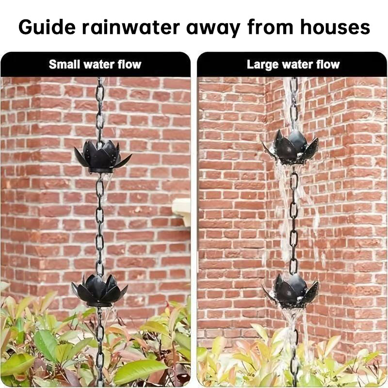 Metal Lotus Rain Chain for Gutters, 8.5ft Decorative Downspout Extension, Garden Outdoor Water Feature, Rust Resistant eprolo