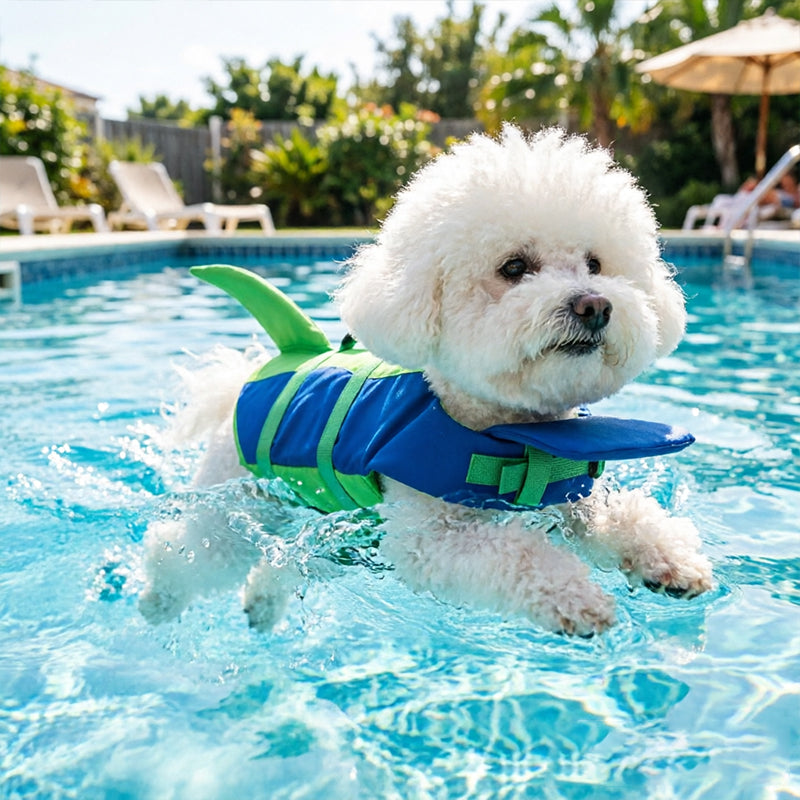 Dog Life Jacket Adjustable Pet Swim Vest – Flotation Safety Rescue Vest for Pool, Surf & Water, with Grab Handle (Tail Design) eprolo