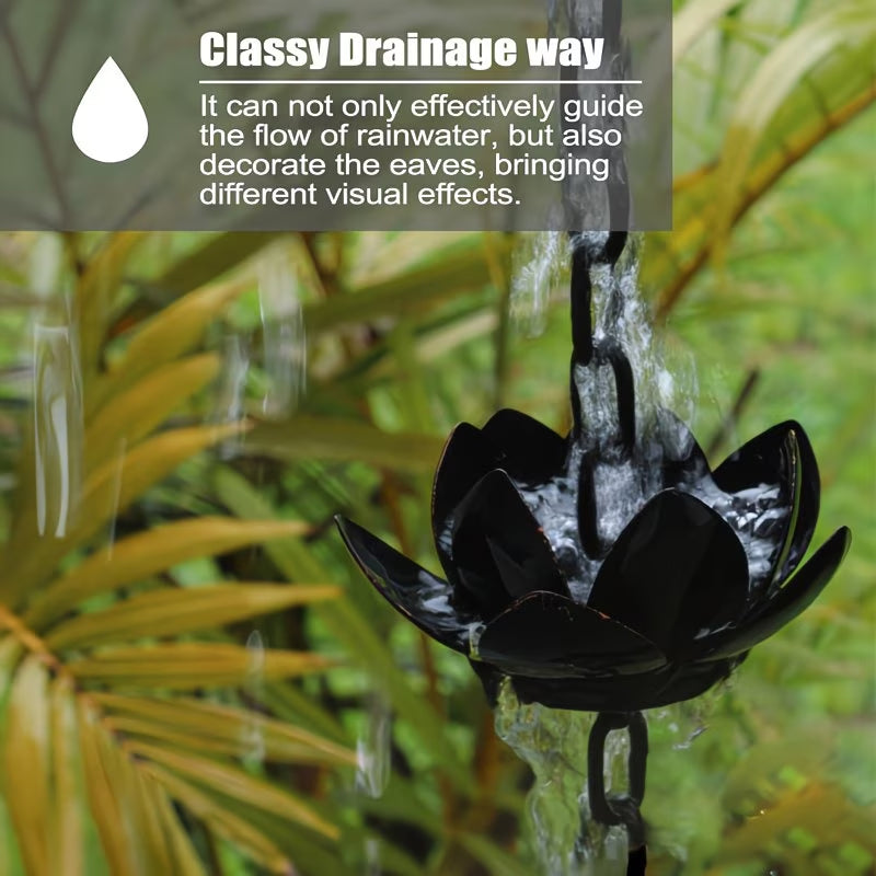 Metal Lotus Rain Chain for Gutters, 8.5ft Decorative Downspout Extension, Garden Outdoor Water Feature, Rust Resistant eprolo