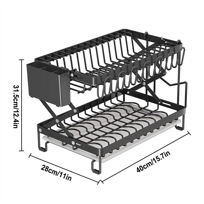 Foldable 2-Layer Kitchen Dish Rack, Large Capacity Countertop Drying Shelf for Bowls & Cutlery eprolo