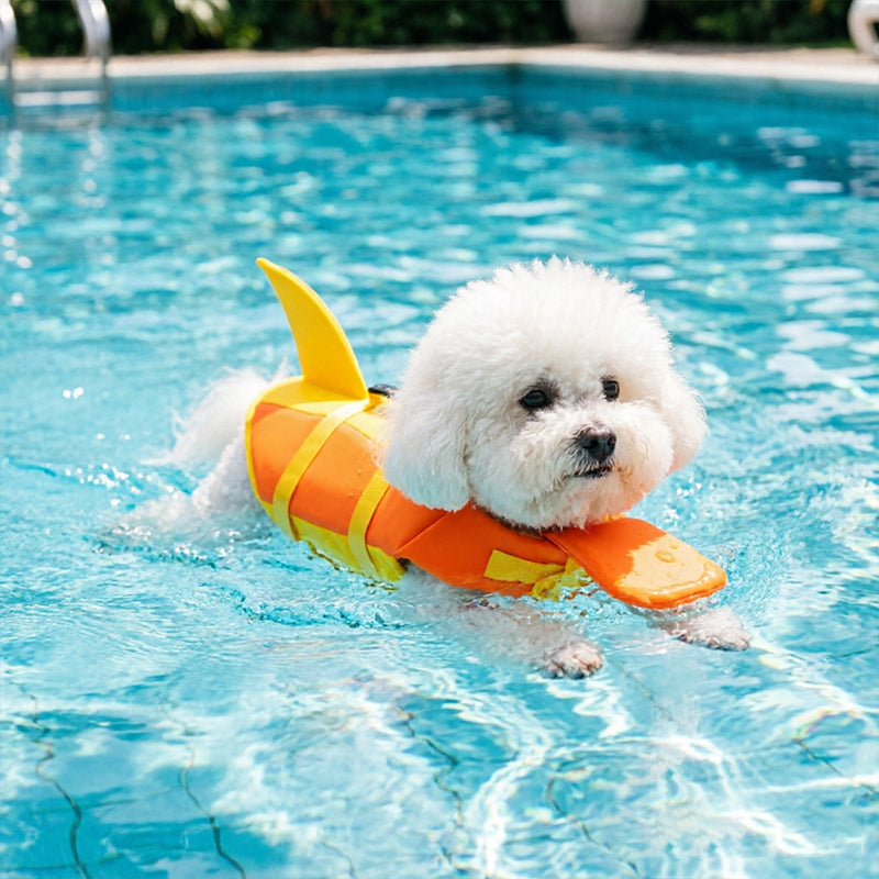 Dog Life Jacket Adjustable Pet Swim Vest – Flotation Safety Rescue Vest for Pool, Surf & Water, with Grab Handle (Tail Design) eprolo