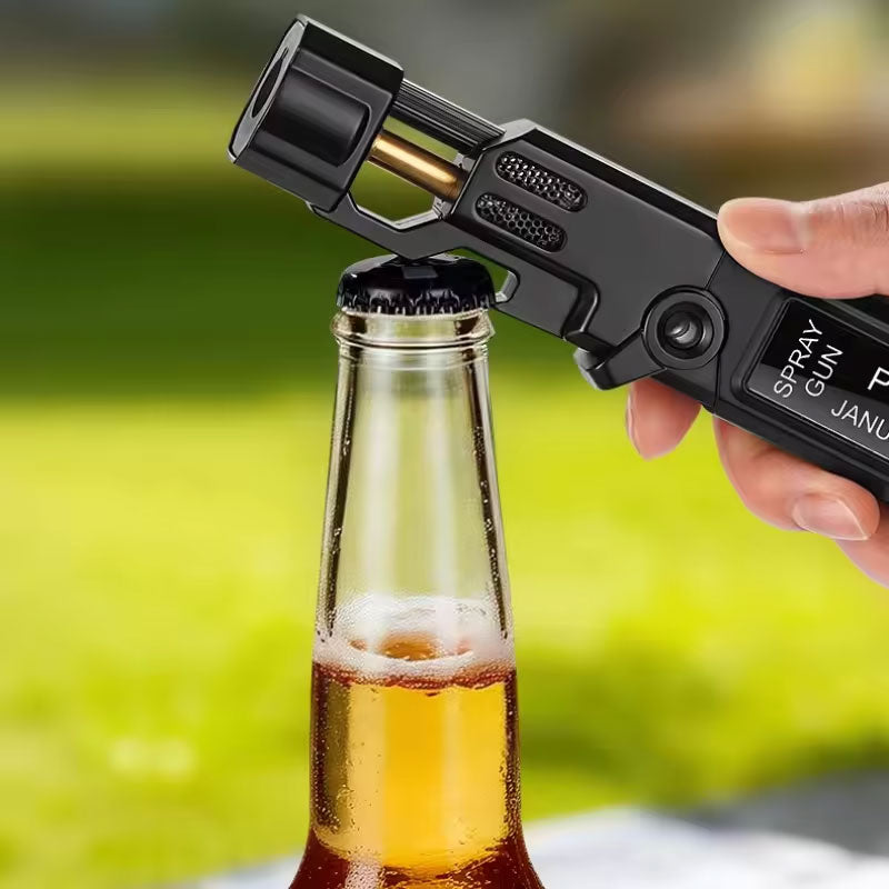 Windproof High‑Temperature High‑Power Outdoor Torch Lighter with LED Digital Display, Metal Body & Bottle Opener eprolo