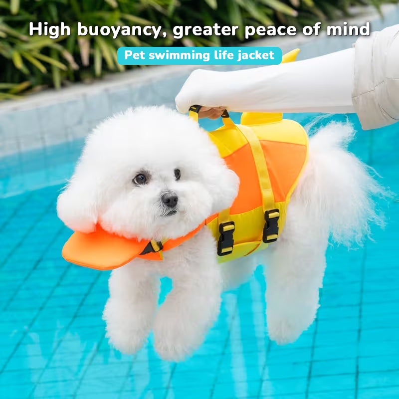 Dog Life Jacket Adjustable Pet Swim Vest – Flotation Safety Rescue Vest for Pool, Surf & Water, with Grab Handle (Tail Design) eprolo