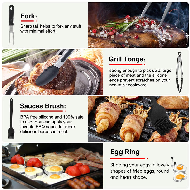 29PCS BBQ Set w/ Burger Press, Stainless Steel Grill Tools & Spatula eprolo