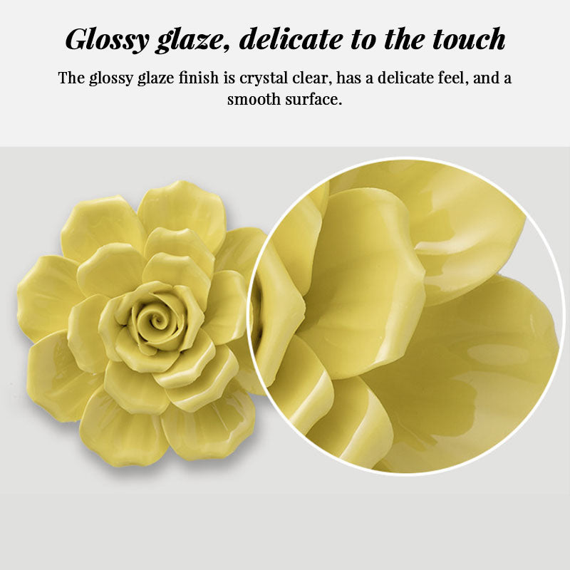 Ceramic 3D Wall Flowers - Hand-Painted Peony, Rose & Camellia Wall Decor for Wedding & Gift eprolo