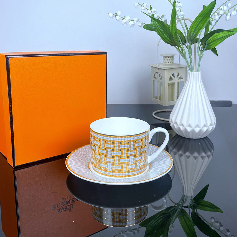 European Style Bone China Coffee Cups and Saucers Set, Porcelain Teacup Set with Spoons for Afternoon Tea, Home & Office Use eprolo