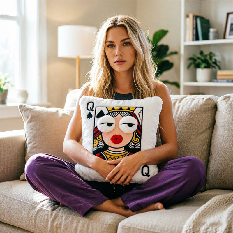 Cartoon Embroidered Square Pillow - Soft Quirky Big Eyes Game Cushion, Decorative Plush Throw Pillow for Home & Bedroom eprolo