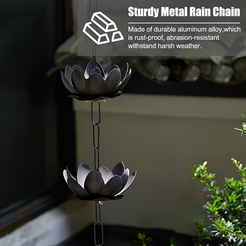 Metal Lotus Rain Chain for Gutters, 8.5ft Decorative Downspout Extension, Garden Outdoor Water Feature, Rust Resistant eprolo