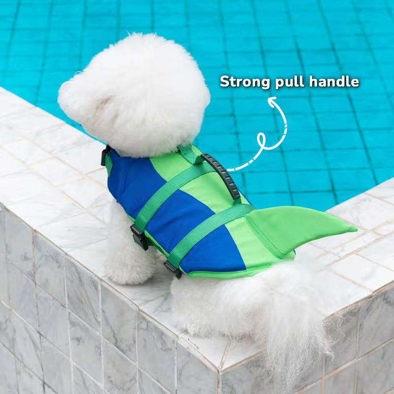 Dog Life Jacket Adjustable Pet Swim Vest – Flotation Safety Rescue Vest for Pool, Surf & Water, with Grab Handle (Tail Design) eprolo