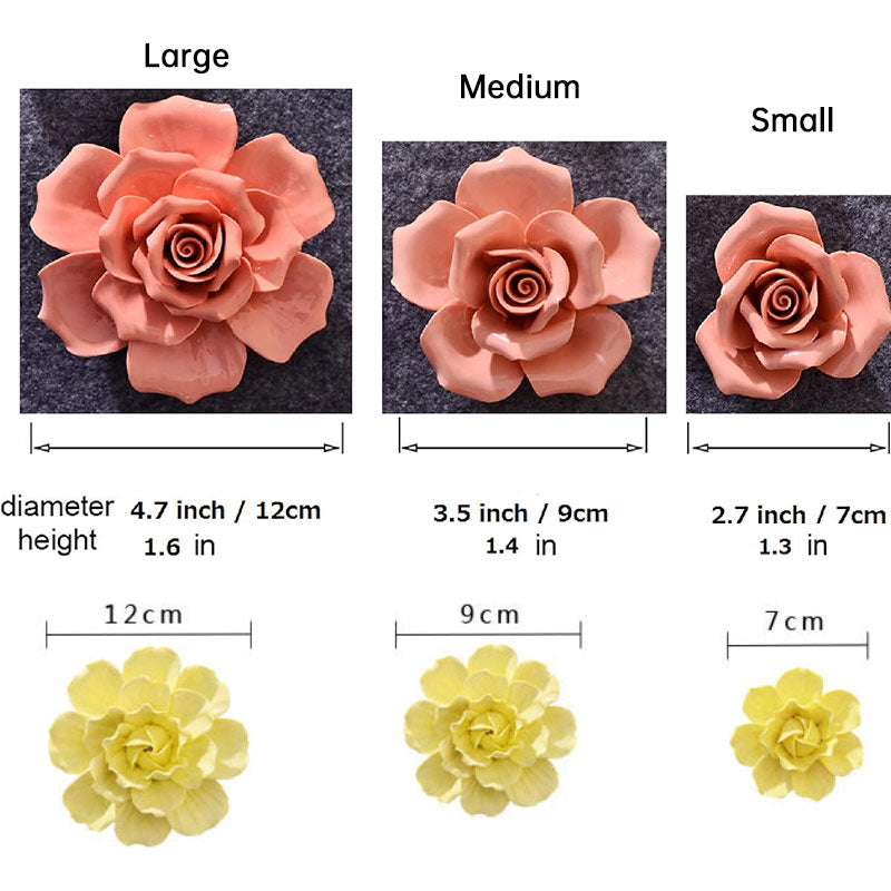 Ceramic 3D Wall Flowers - Hand-Painted Peony, Rose & Camellia Wall Decor for Wedding & Gift eprolo