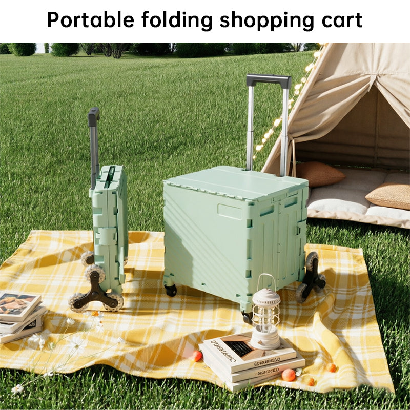 Folding Utility Cart with Lid – Rolling Storage Wagon for Shopping, Travel & Outdoor Activities eprolo