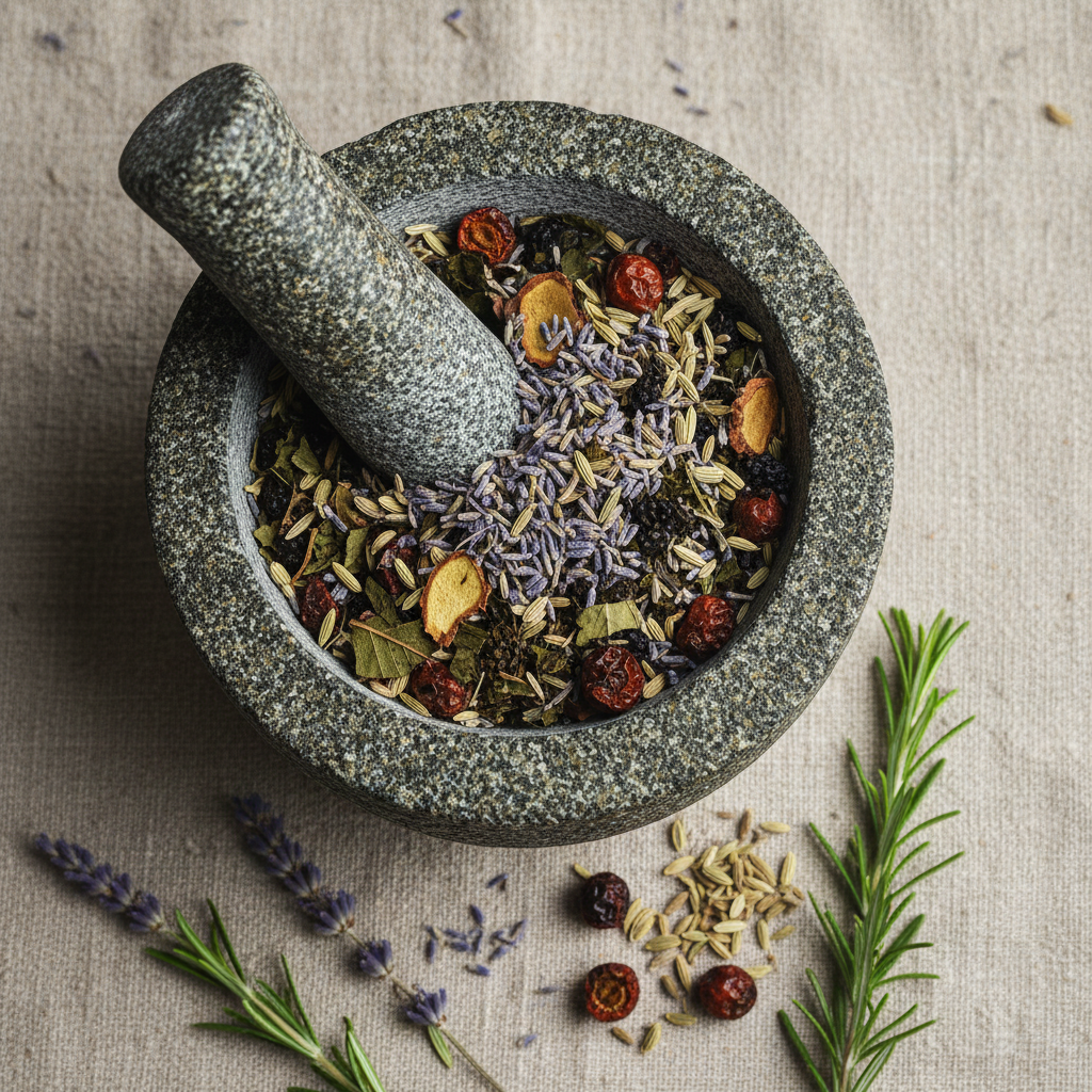 Herbs in Mortar and Pestle