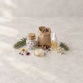 Sample-size botanical set flat lay